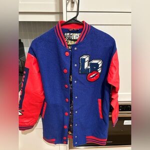 Stylish Women's Blue and Red Varsity Jacket